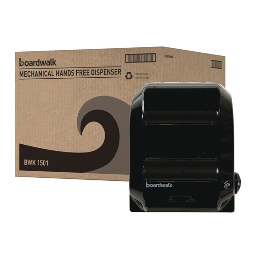 Paper & Dispensers | Boardwalk T7470BKBW 13.25 in. x 10.25 in. x 16.25 in. Hands Free Mechanical Towel Dispenser - Black image number 0