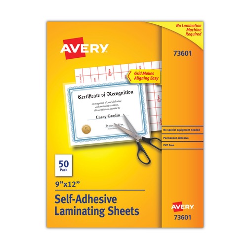 Office Jansan | Avery 73601 9 in. x 12 in. 3 mil Self-Adhesive Laminating Sheets - Matte Clear (50/Box) image number 0