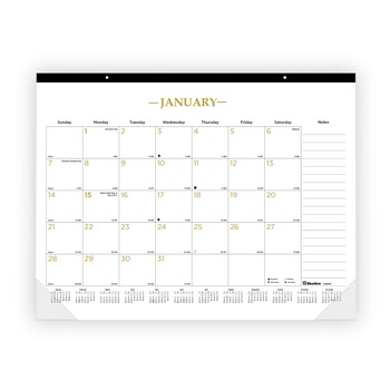 Blueline 12-Month (Jan to Dec): 2026 22 in. x 17 in. Gold Collection Monthly Desk Pad Calendar - White/Gold Sheets, Black Headband