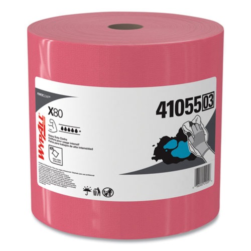 Office Jansan | WypAll 41055 12.4 in. x 12.2 in. Power Clean Jumbo Roll X80 Heavy Duty Cloths - Red (1/Carton) image number 0