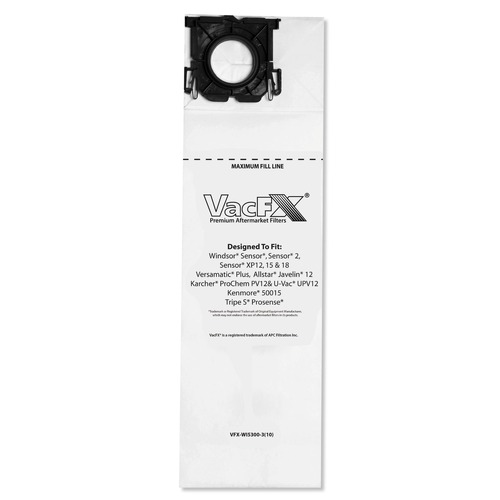 Office Jansan | VacFX VFX-WI5300-3(10) Vacuum Filter Bags Designed to Fit Allstar Javelin 12 in. Series/Windsor Sensor S/S2/XP/Veramatic Plus (100/Carton) image number 0