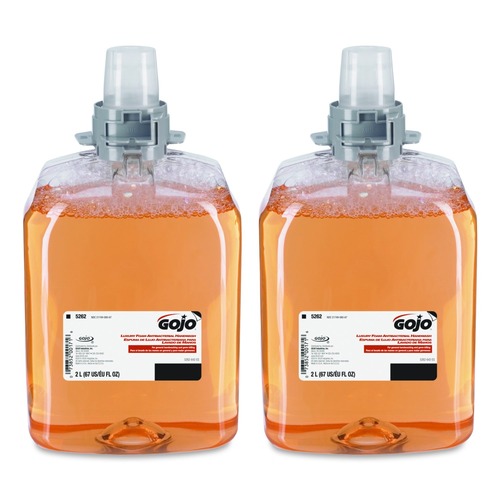 Hand Soaps | GOJO Industries 5262-02 2,000 mL Luxury Foam Antibacterial Handwash Refill - Fresh Fruit Scent (2/Carton) image number 0