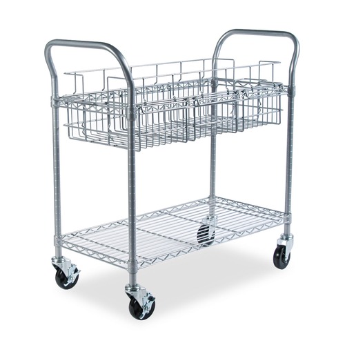 Utility Carts | Safco 5236GR 1 Shelf 1 Bin Dual-Purpose Metal Wire 39 in. x 18.75 in. x 38.5 in. Mail and Filing Cart - Metallic Gray image number 0