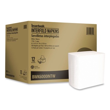 Boardwalk 6.3 in. x 8.5 in. 1-Ply Interfold Napkins - White (12/Carton)