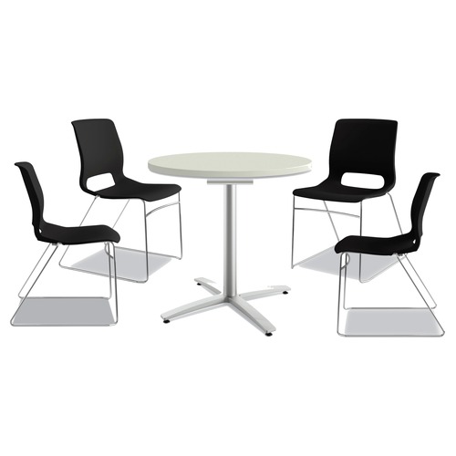 Office Desks & Workstations | HON HMS1.N.ON.Y Between Seated-Height X-Base with 30 in. Diameter Between Round Table Top and Motivate High-Density Stacking Chair Bundle (4 Chairs/Carton) image number 0