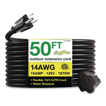 GoGreen Power GG-13850BK 50 ft. 15 Amps 14 AWG Lighted End Heavy-Duty Extension Cord - Black