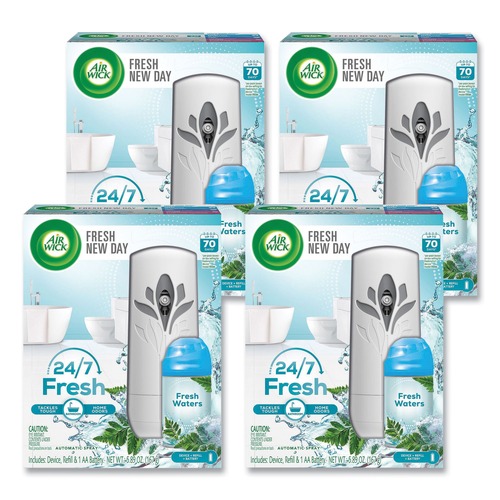 Odor Control | Air Wick 62338-88413 5.89 oz. Freshmatic Life Scents Starter Kit - Fresh Waters, White (4/Carton) image number 0