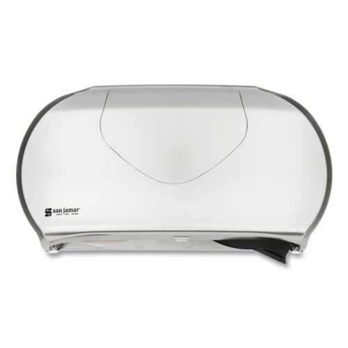 San Jamar R4070SS 19.25 in. x 6 in. x 12.25 in. Twin 9 in. Jumbo Bath Tissue Dispenser - Faux Stainless Steel image number 0