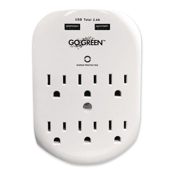GoGreen Power GG-16000USB4 735 Joules 6-Outlet 4-USB Wall Tap - White