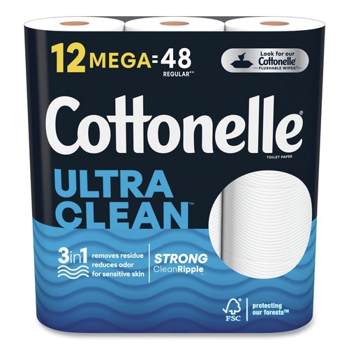 Cleaning Cloths | Cottonelle 55480 Ultra CleanCare 1-Ply Septic Safe Strong Bath Tissue Toilet Paper - White (4/Carton) image number 0