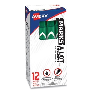 Avery Broad Chisel Tip Large Desk-Style MARKS A LOT Permanent Marker - Green (1-Dozen)