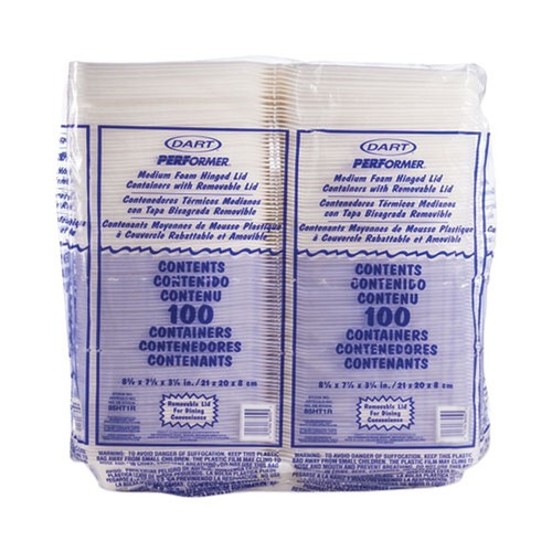 Food Trays, Containers, and Lids | Dart 85HT1R 8.38 in. x 7.78 in. x 3.25 in. 1-Compartment Foam Hinged Lid Containers - White (200/Carton) image number 0