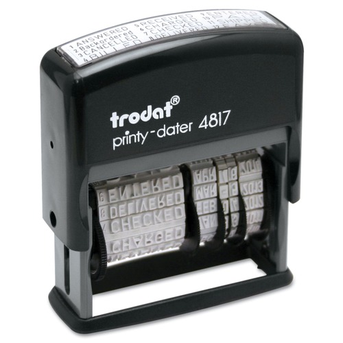Office Jansan | Trodat 4817 Printy Economy 2 in. x 0.38 in. Self-Inking 12-Message Date Stamp - Black image number 0
