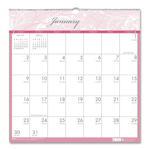 Calendars & Planners | House of Doolittle 3671 12-Month (Jan-Dec): 2026 12 in. x 12 in. Breast Cancer Awareness Artwork Recycled Monthly Wall Calendar - White/Pink/Gray Sheets image number 0