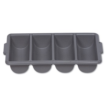 Rubbermaid Commercial 4 Compartment 11.5 in. x 21.25 in. x 3.75 in. Plastic Cutlery Bin - Gray