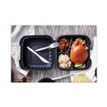 Food Trays, Containers, and Lids | Pactiv Corp. YCNB08030000 EarthChoice SmartLock 3-Compartment 8.3 in. x 8.3 in. x 3.4 in. Plastic Microwavable MFPP Hinged Lid Container - Black (200/Carton) image number 4