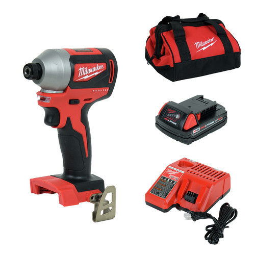 Impact Drivers | Milwaukee 2850-21P M18 Brushless Lithium-Ion Compact 1/4 in. Cordless Hex Impact Driver Kit (2 Ah) image number 0