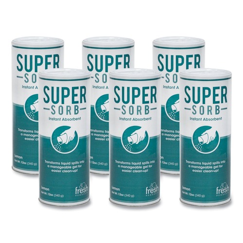Cleaning & Janitorial Supplies | Fresh Products FRS 6-14-SS Super-Sorb Lemon Scent 12 oz. Shaker Can Liquid Spill Absorbent Powder (6/Box) image number 0