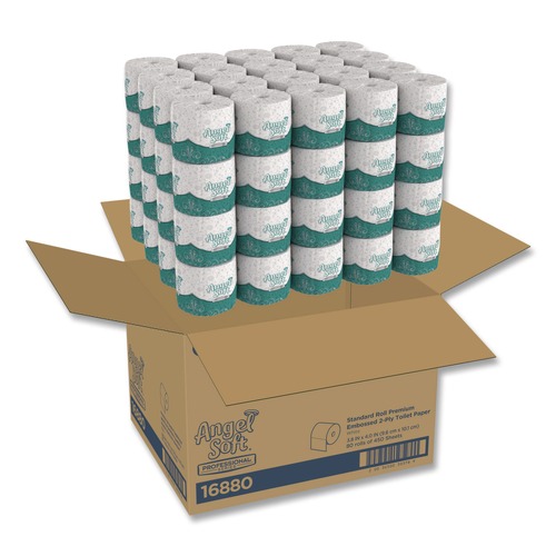 Toilet Paper | Georgia Pacific Professional 16880 2-Ply Angel Soft Septic Safe Premium Bathroom Tissue - White (450 Sheets/Roll, 80 Rolls/Carton) image number 0