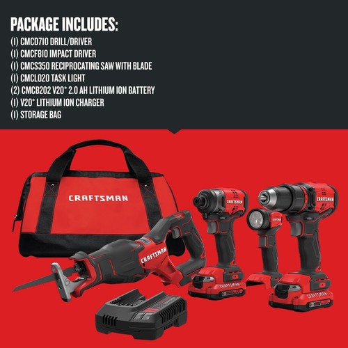 Craftsman CMCK420D2 V20 Brushless Lithium Ion Cordless 4 Tool