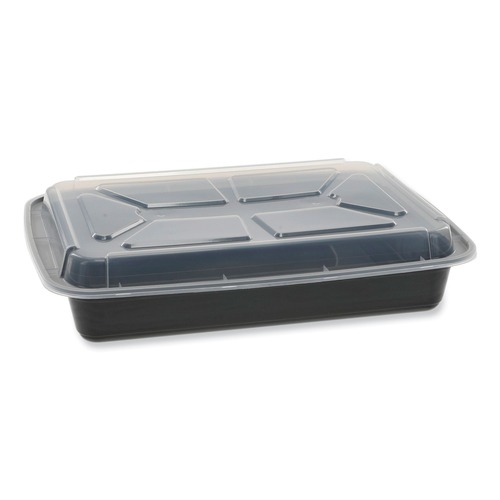 Labor Day Sale! Save $30 off $199! | Pactiv Corp. NC989B Newspring VERSAtainer 58 oz. 8.5 in. x 11.5 in. x 2.5 in. Rectangular Plastic Microwavable Containers - Black/Clear image number 0