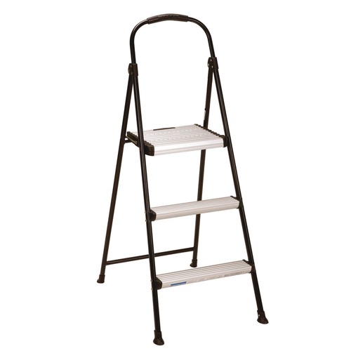 Step Stools | Cosco 11425ABK1E 28.75 in. Tall 28.35 in. Spread 250 lbs, 3-Step Stepstool - Black/Silver image number 0