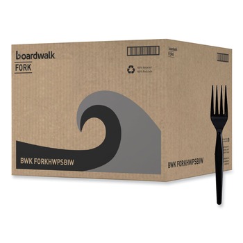 Boardwalk Heavyweight Wrapped Polystyrene Plastic Fork Cutlery - Black (1000/Carton)