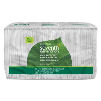 PRODUCTS | Seventh Generation 13713 100% Recycled 11-1/2 in. x 12-1/2 in. 1-Ply Napkins - White (250/Pack)
