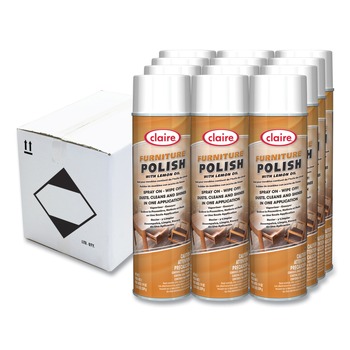 Claire 19 oz. Aerosol Spray Furniture Polish with Lemon Oil - Lemon Scent (12/Carton)