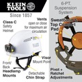 Hard Hats | Klein Tools 60150 Vented-Class C Safety Helmet with Rechargeable Headlamp - White image number 11