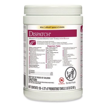 Clorox Healthcare 6.75 in. x 8 in. 1-Ply Dispatch Cleaner Disinfectant Towels - Unscented, White (150/Canister)