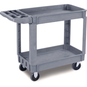 Boardwalk 17.25 in. x 40 in. x 33.5 in. 2-Shelf Plastic Utility Cart - Gray