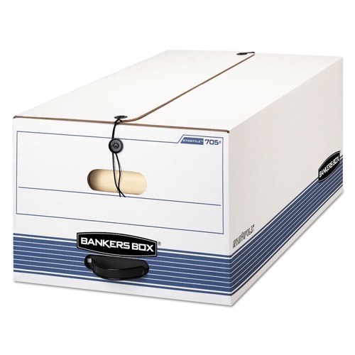 Bankers Box 0070503 STOR/FILE Medium-Duty 15.25 in. x 19.75 in. x 10.75 in. Legal File Storage Boxes - White/Blue (4/Carton) image number 0
