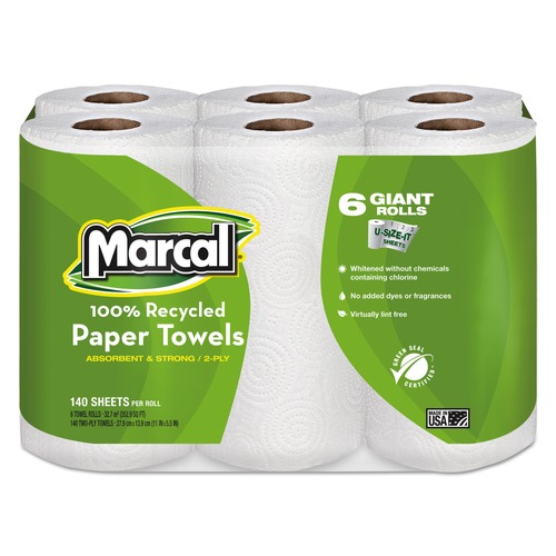 Paper Towels and Napkins | Marcal 6181 2 Ply 5-1/2 in. x 11 in. 100% Premium Recycled Kitchen Roll Towels (24/Carton) image number 0