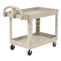 Utility Carts | Rubbermaid Commercial FG450088BEIG 17.13 in. x 38.5 in. x 38.88 in. 500 lbs. Capacity 2 Shelves Plastic Heavy-Duty Utility Cart with Lipped Shelves - Beige image number 0