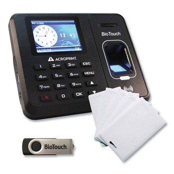Acroprint BioTouch Time Clock and Badges Bundle for 10000 Employees - Black
