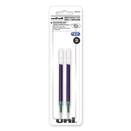 Pens | uni-ball 65874PP 207 Impact RT Gel Bold 1 mm Conical Tip Pen Refills - Blue Ink (2/Pack) image number 0