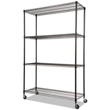 Alera 48 in. x 18 in. x 72 in. NSF Certified 4-Shelf Wire Shelving Kit with Casters - Black