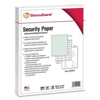 DocuGard 04542 8.5 in. x 11 in. Medical Security Papers - Green (500/Ream)