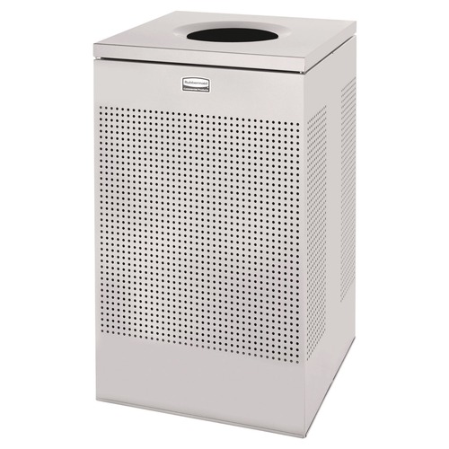 Trash & Waste Bins | Rubbermaid Commercial FGSC18EPLSM Designer Line Silhouettes Receptacle, Steel, 20gal, Silver Metallic image number 0