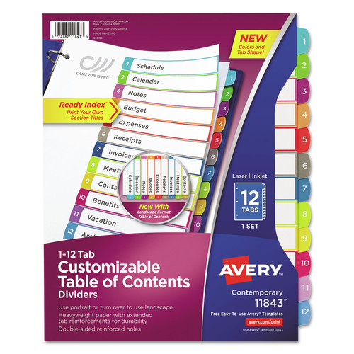 Customer Appreciation Sale - Save up to $60 off | Avery 11843 1 - 12 Tab Customizable TOC Ready Index Divider Set - Multicolor (1 Set) image number 0