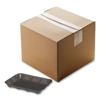 Pactiv Corp. 9.58 in. x 7.08 in. x 1.25 in. #4D Foam Supermarket Tray - Black (400/Carton)