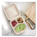 Food Trays, Containers, and Lids | Dart 80FBRHT3 8.65 in. x 7.94 in. x 2.98 in. 3-Compartment ProPlanet Seal Compostable Molded Fiber Hinged Trays - Natural (200/Carton) image number 4