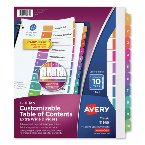 Office Jansan | Avery 11165 11 x 9.25 Customizable TOC Ready Index Multicolor Extra-Wide Tab Dividers - White (10-Pieces/Set) image number 0