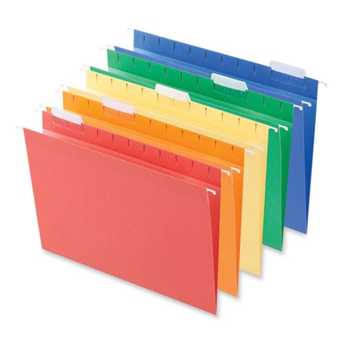  | Universal UNV14121EE 1/5-Cut Tab Deluxe Bright Color Hanging File Folders - Letter Size, Assorted (25/Box) image number 0