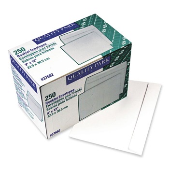Quality Park 9 in. x 12 in. #10 1/2 Cheese Blade Flap Gummed Closure Open-Side Booklet Envelope - White (250/Box)