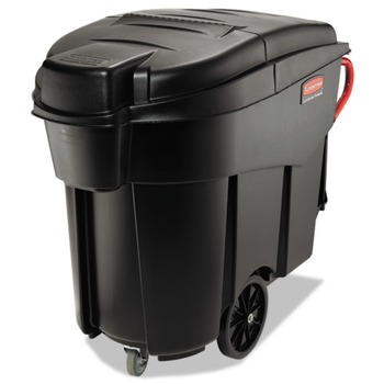 TRASH WASTE BINS | Rubbermaid Commercial FG9W7300BLA Executive Series Mega Brute 120 Gallon Plastic Rectangular Mobile Container - Black