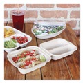 Food Trays, Containers, and Lids | World Centric TO-SC-T2-LFS 5.86 in. x 7.25 in. x 3.38 in. 2-Compartments Taco Box Fiber Hinged Takeout Containers - Natural (300/Carton) image number 1
