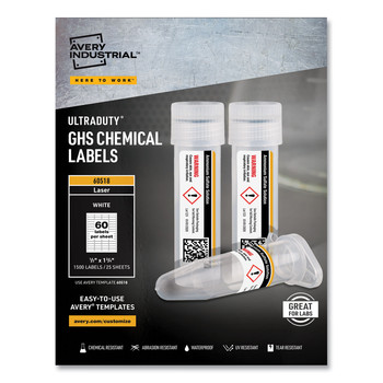 Avery UltraDuty 0.5 in. x 1.75 in. GHS Chemical Waterproof and UV Resistant Labels - White (1500/Pack)