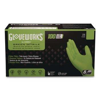 Ammex 8 mil Heavy-Duty Industrial Powder-Free Nitrile Gloves - 2X-Large, Green (1000/Carton)